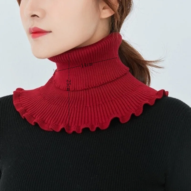 Unisex Solid Ruffle Elastic Wool Knit Pullover False Colloar  Warm Scarve Winter Female Cycling Windproof Neck Guard Scarf N99