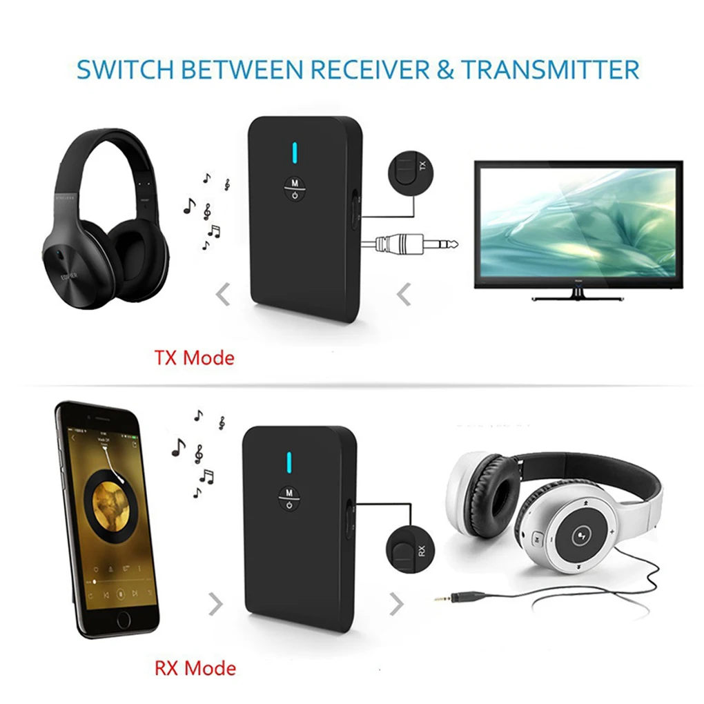 Receptor transmisor Bluetooth 5 0 de baja latencia, adaptador inalámbrico de Audio 2 en 1 para coche, TV, PC, altavoz, auriculares con conector