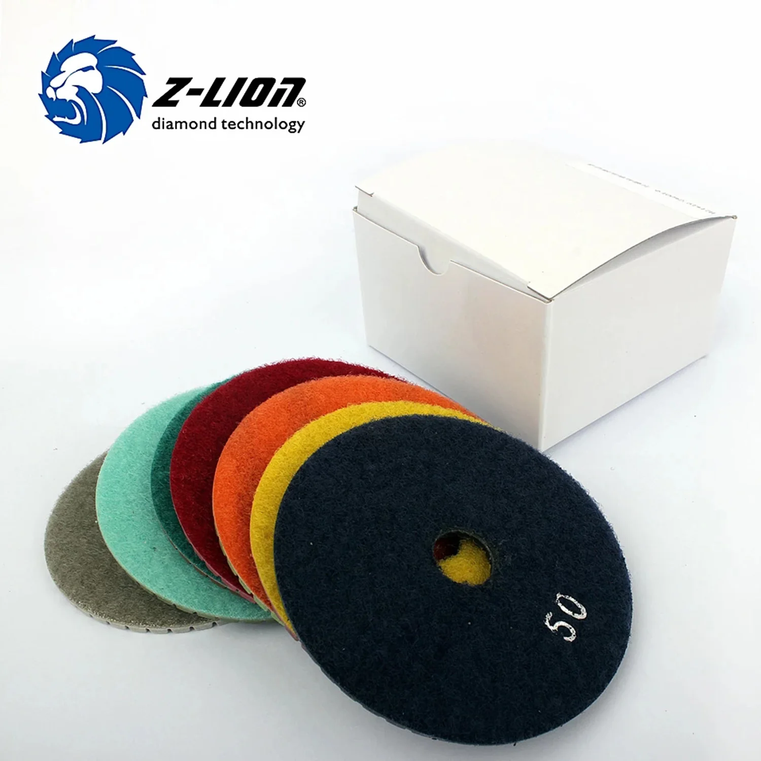 Z-LION 4 Inch Polishing Pad Kit 7 Pcs/Set High Quality Diamond Tools For Concrete Stone Grinding Wet Polish Diamond Pad