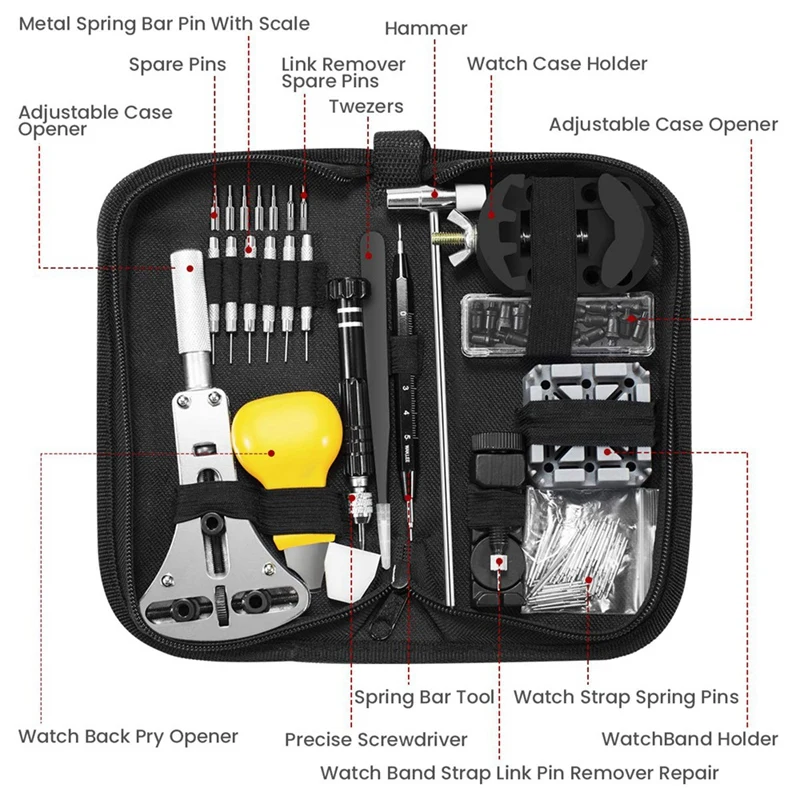 153 Pcs Watch Repair Kit Professional Spring Bar Tool Set,Watch Battery Replacement Tool Kit,Watch Band Link Pin Tool Set