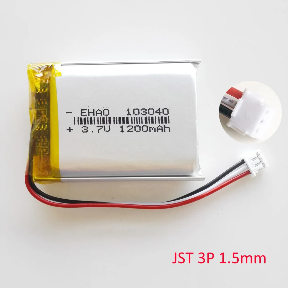 JST 3Pin 1.0/1.25/1.5/2.0/2.54mm wtyczka 3.7V 1200mAh 103040 litowo-polimerowa LiPo akumulator do MP3 GPS DVD mobile