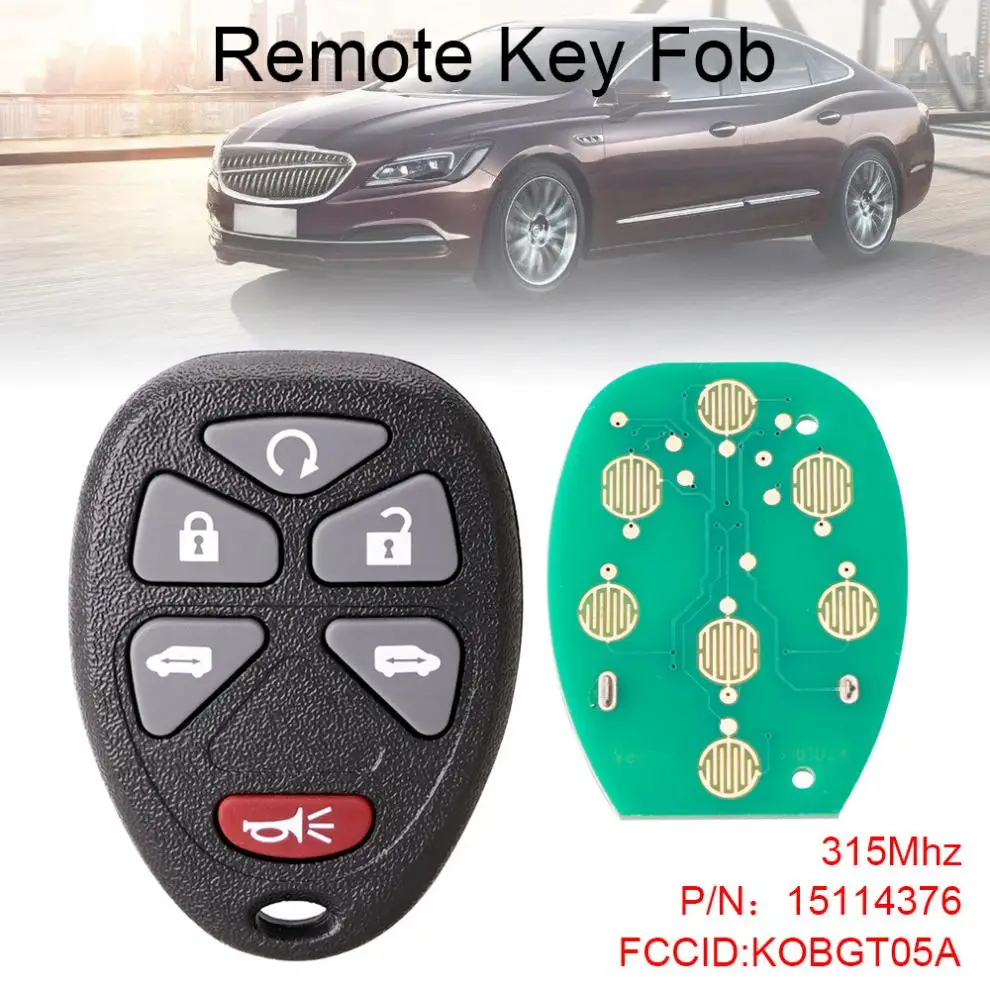 315Mhz 6 Buttons Remote Keyless Entry Remote Car Key Fob KOBGT05A Fit for 2005 2006 2007 2008 2009 Chevrolet / Uplander