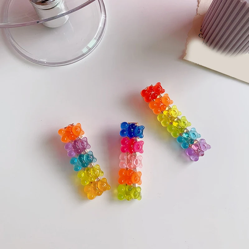 Cute Candy Color Little Bear Barrettes Colorful Little Bears Hair Clip Hairpins Jelly Color Gummy Hair Clips Hair Accessories