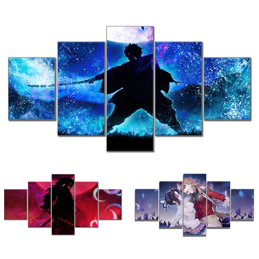 5 Pieces Japanese Anime Canvas Painting Home Decor Various Kochou Shinobu Douma Demon Slayer Wall Art Pictures for Livin Groom