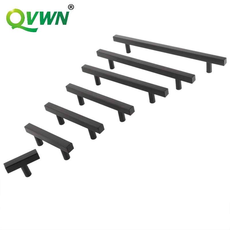 QVWN Black Stainless Steel Square Closet Drawer Cupboard Pulls Bathroom Cabinet Handles Door Knobs Furniture Kitchen Cabinet