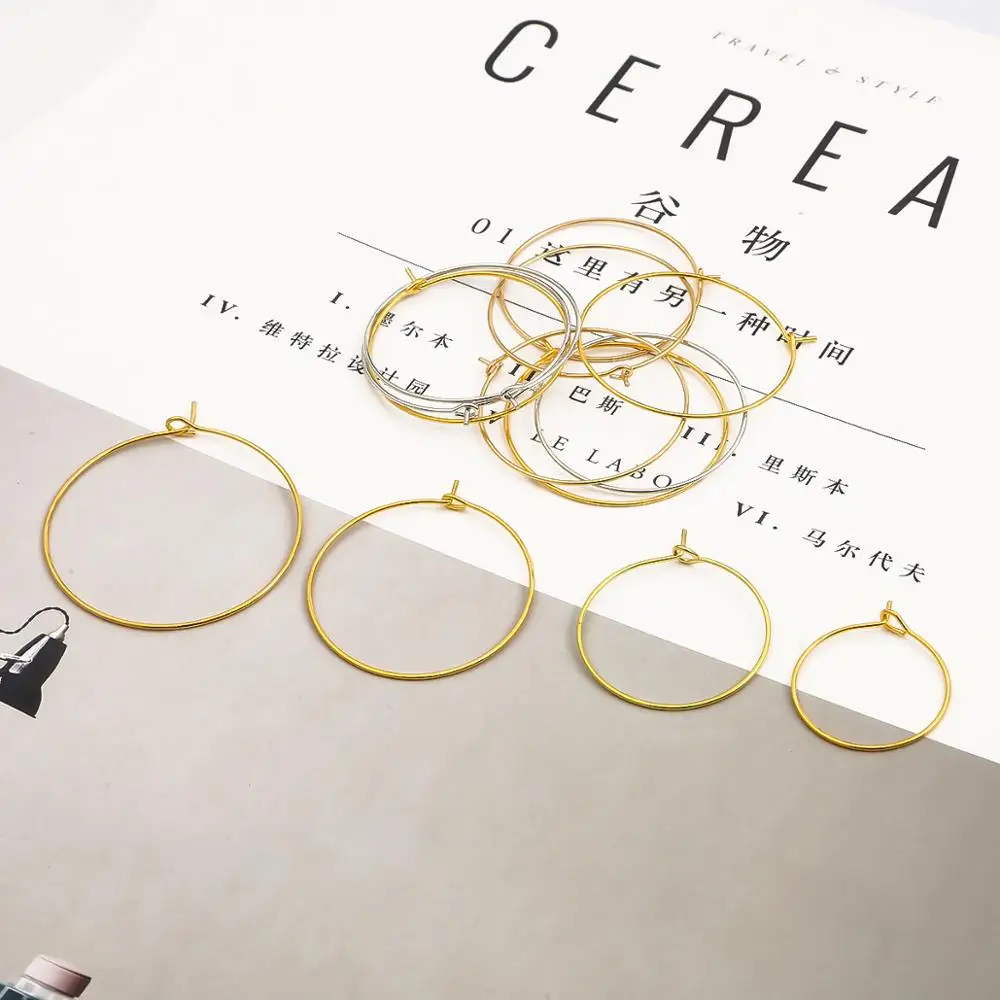 50pcs 20/25/30/35mm Fashion Iron Gold Hoops Big Circle Ear Wire Metal Round Ring For Women DIY Jewelry Making Earrings Findings