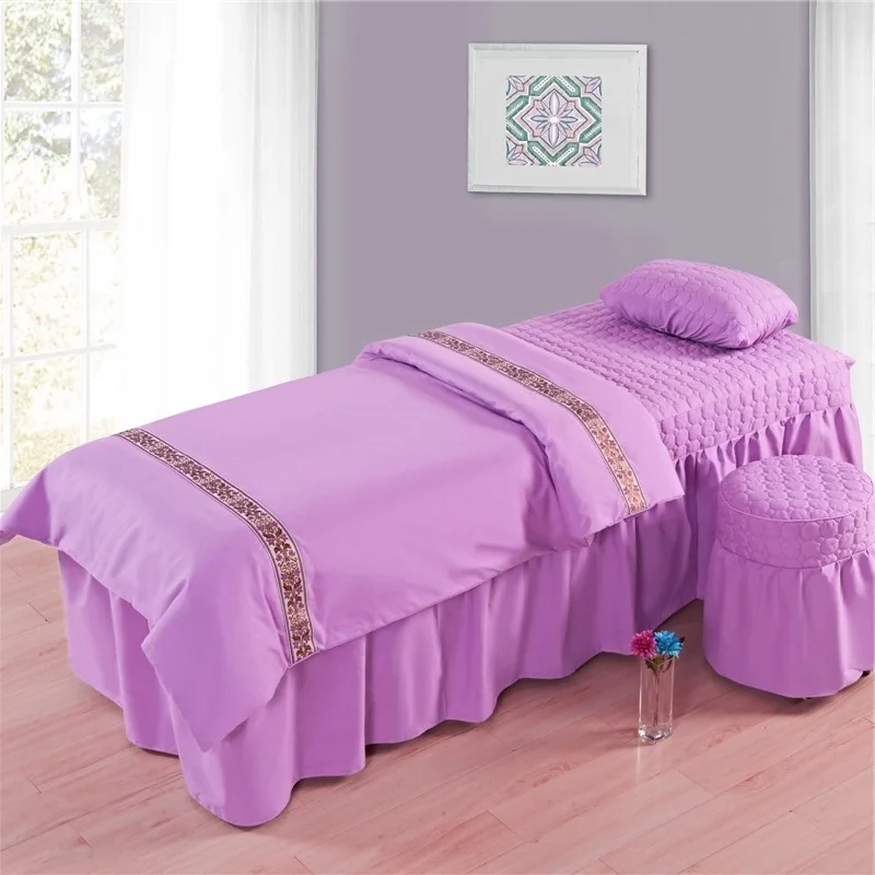 Juego de cama respetuoso con la piel para salón de belleza, colcha de masaje, Spa, taburete, funda de almohada, funda de edredón, inserto, 4 piezas