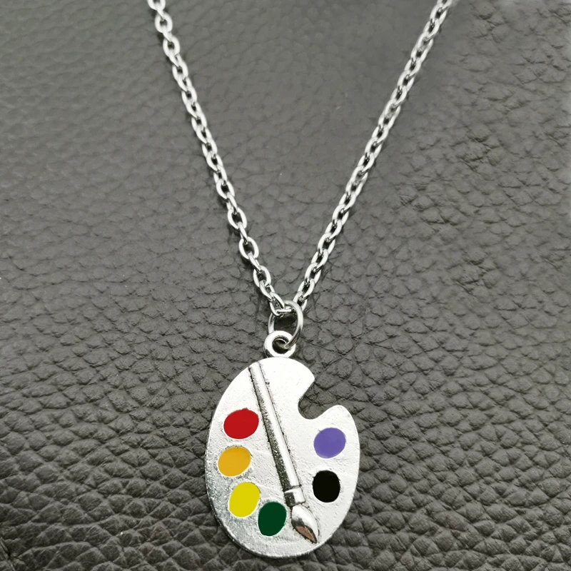 Stylish and Elegant, 1 Set of Palette  Necklace Earrings Silver Plated  Artist Brush Wonderful Bright Artist Pendant Necklace