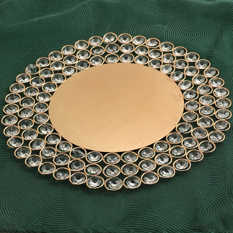 1pcs/lot  Crystal Metal Plates with 3 Layers Beaded Golden Silvery Wedding Table Decoration Wholesale