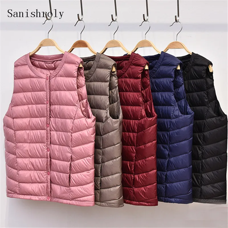 

Autumn Winter Women Sleeveless Down Waistcoat Ultra Light White Duck Down Vest Coat Female Warm Puffer Jacket Parkas Short Tops