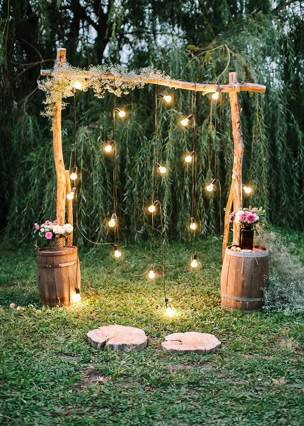 Hoop Wood Wedding Backdrop Drop Light Park Flowers Wall Stand Background Summer Engagement Photozone Decor Party Banner