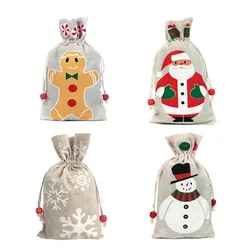 13*23cm Christmas Gift Bag Santa Gingerbread Man Cotton Burlap Bag for Candy Bag Jewelry Bag Christmas Gift Drawstring Bag