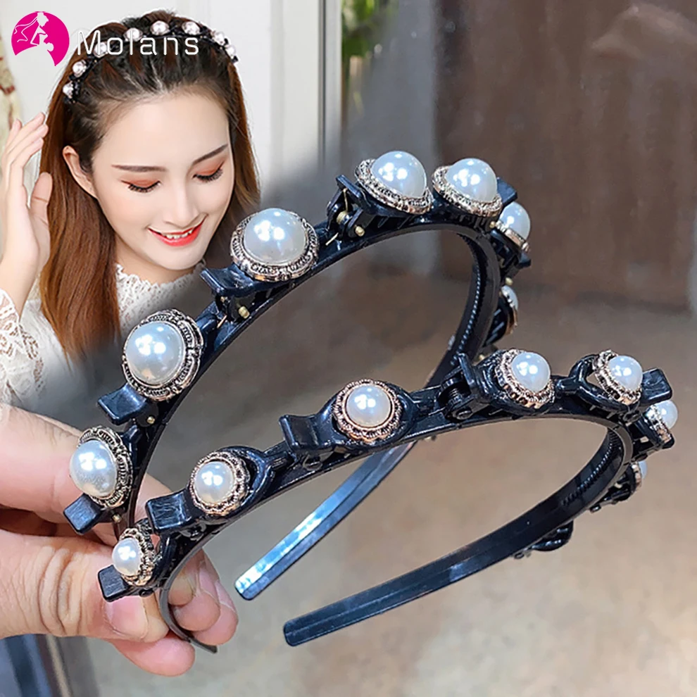 Molans Non-Slip Alice Hairband Pearl Headband Women Hair Bands Hoop Claws Clips Double Bangs Hairstyle Hair Accessories Hairpins