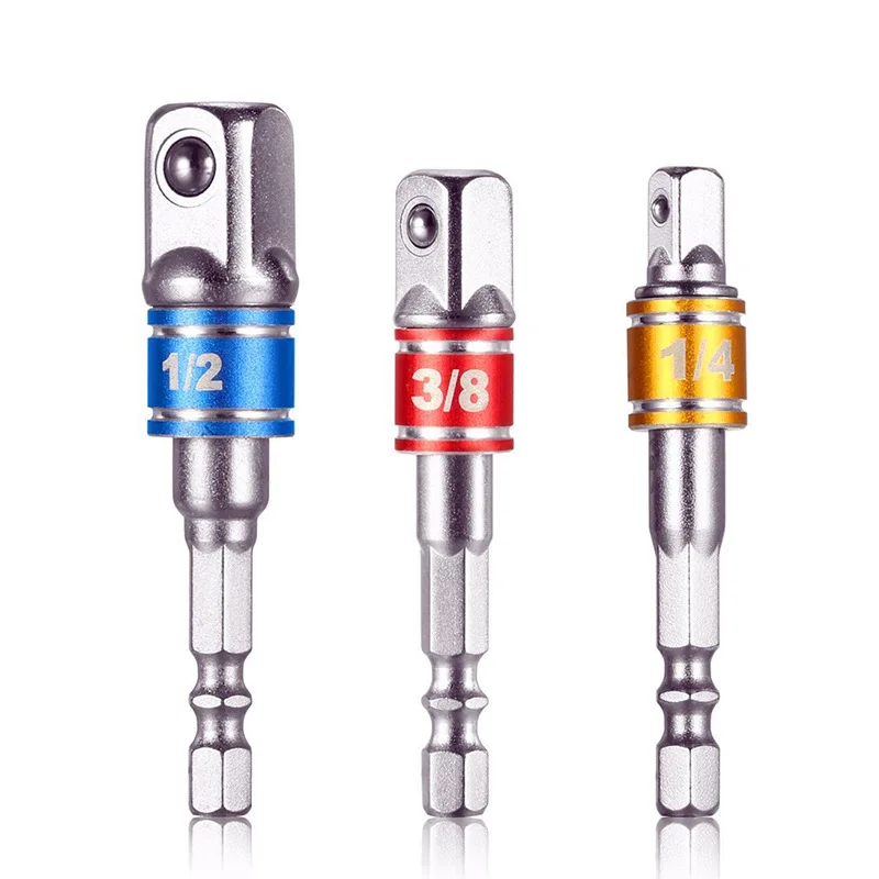 Colorful 3pcs/Set Hexagonal Shank Square Head Socket Extension Bar 1/2 1/4 3/8 Universal Sleeve Connecting Rod 6.35 mm AA-9527