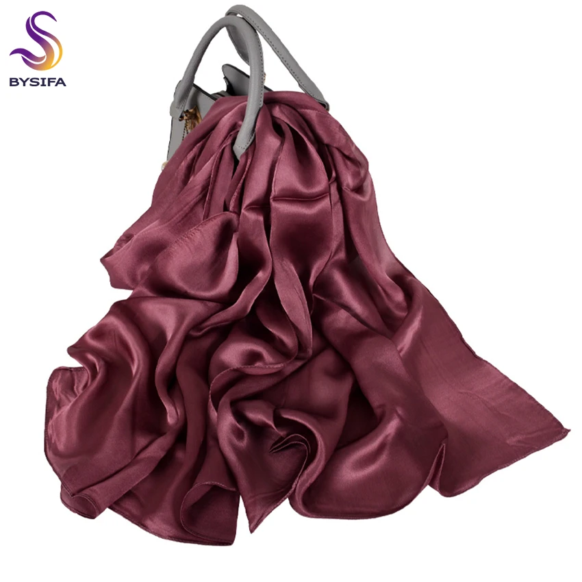 

[BYSIFA] Luxury Georgette Silk Scarf Spring Ladies Brand 100% Natural Silk Shawl Scarf Fall Winter Long Scarves 180*70cm