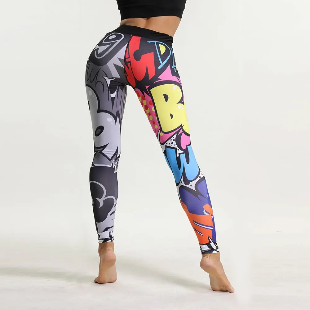 SVOKOR-mallas pintadas de dibujos animados para mujer, Leggings de Fitness con realce, pantalones de entrenamiento de cintura alta, Leggings de