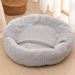 Cama redonda para mascotas, saco de dormir semicerrado de lana suave, nido grueso, perrera para perros y gatos, sofá acogedor para cachorros, suministro para mascotas