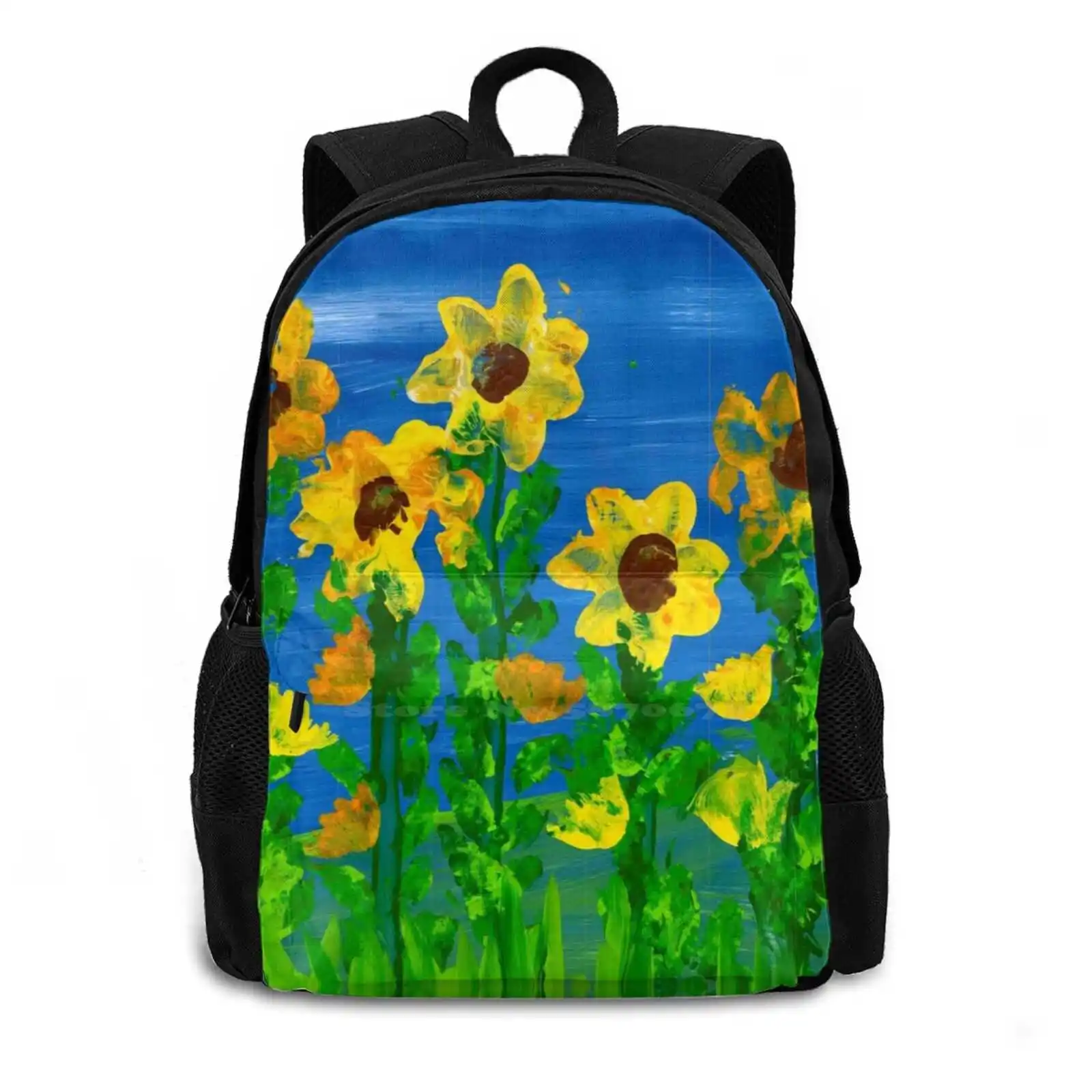 Yellow First Day Flowers Large Capacity School Backpack Laptop Bags I Can 4 Slagle Handpainted Autism Art By