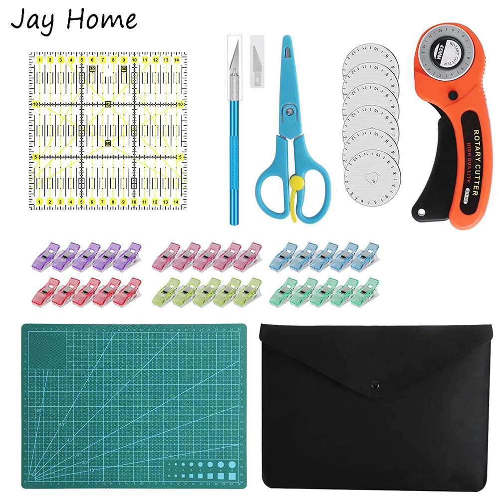 Rotary Cutter Kit with Cutting Mat Patchwork Ruler Carving knife Scissors Sewing Clips for Quilting Leather Sewing Accessories