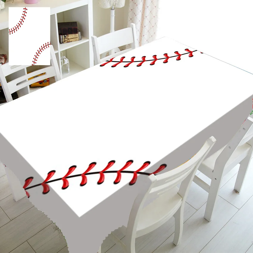 Baseball Themed Wedding Graduation Party Decoration Sports Baseball with Red Seam Baseball Tablecloth Table Cover Waterproof