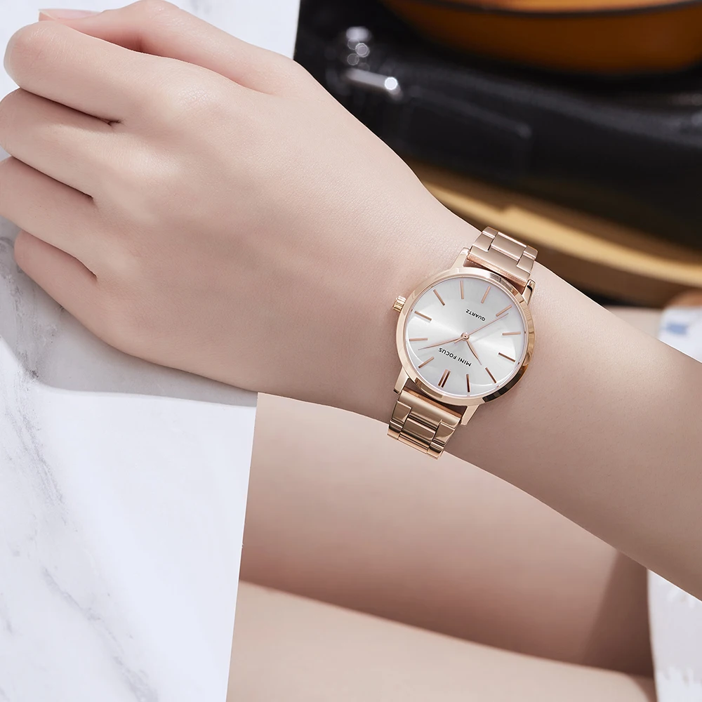 MINI FOCUS Luxury Graceful Women Watches 2020 New Fashion Quartz Watch for Lady Rose Gold Stainless Steel Waterproof Wristwatch