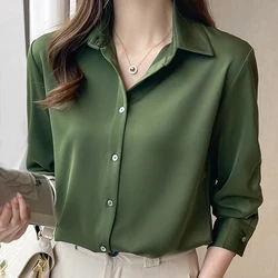 Blusas Blouses Femme Lange Mouw Groene Witte Blouse Vrouwen Tops Blouse Vrouwen Blusas Mujer De Moda 2024 Chiffon Blouse Shirt E678