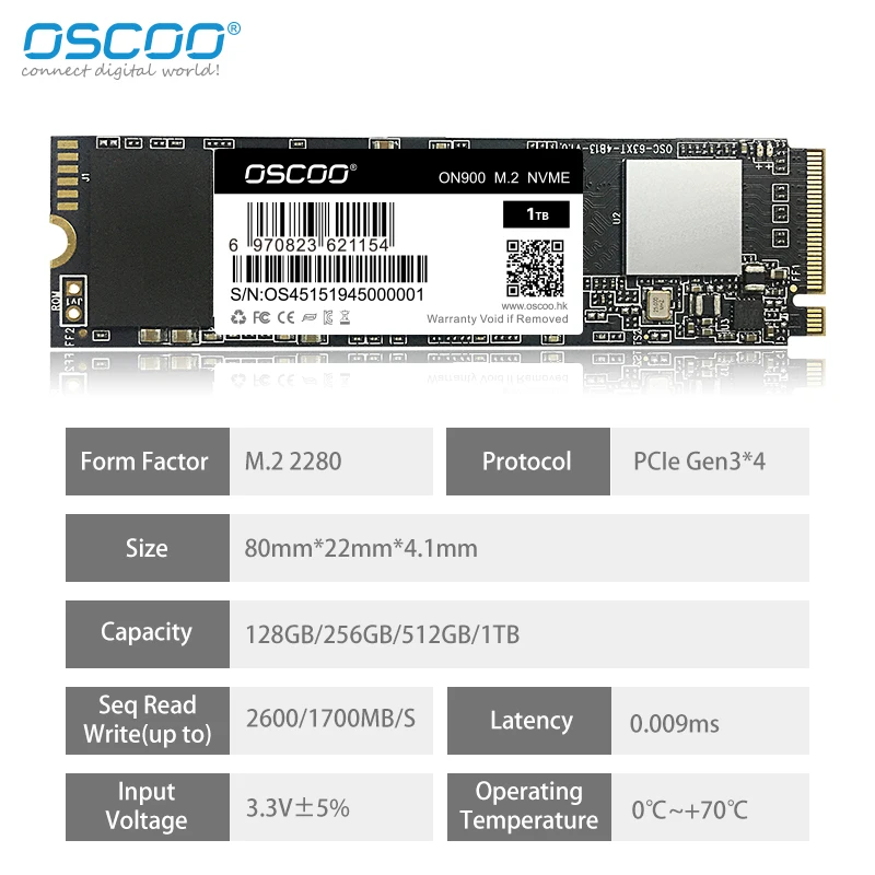 OSCOO SSD M.2 NVME PCIe 3.0 128G 256G 512G 1TB Sd M.2 2280 SSD Nvme M2 Hard Drive Disk Internal Solid State Drive for Laptop