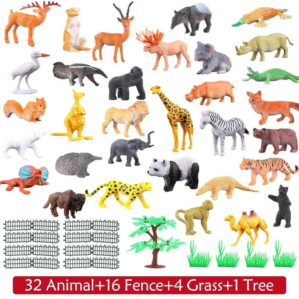 54 Pcs Mini Jungle Animal Toys Set  Realistic Wild Plastic Animals Learning Toys Elephant Gazelle Giraffe Gnu Gorilla Lion Tiger