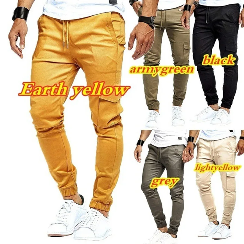 

Men's Pants Youth Fashion Casual Long Drawstring Trousers Solid Color Wild Tether Men's Sports Plus Size Overalls Trousers 2020