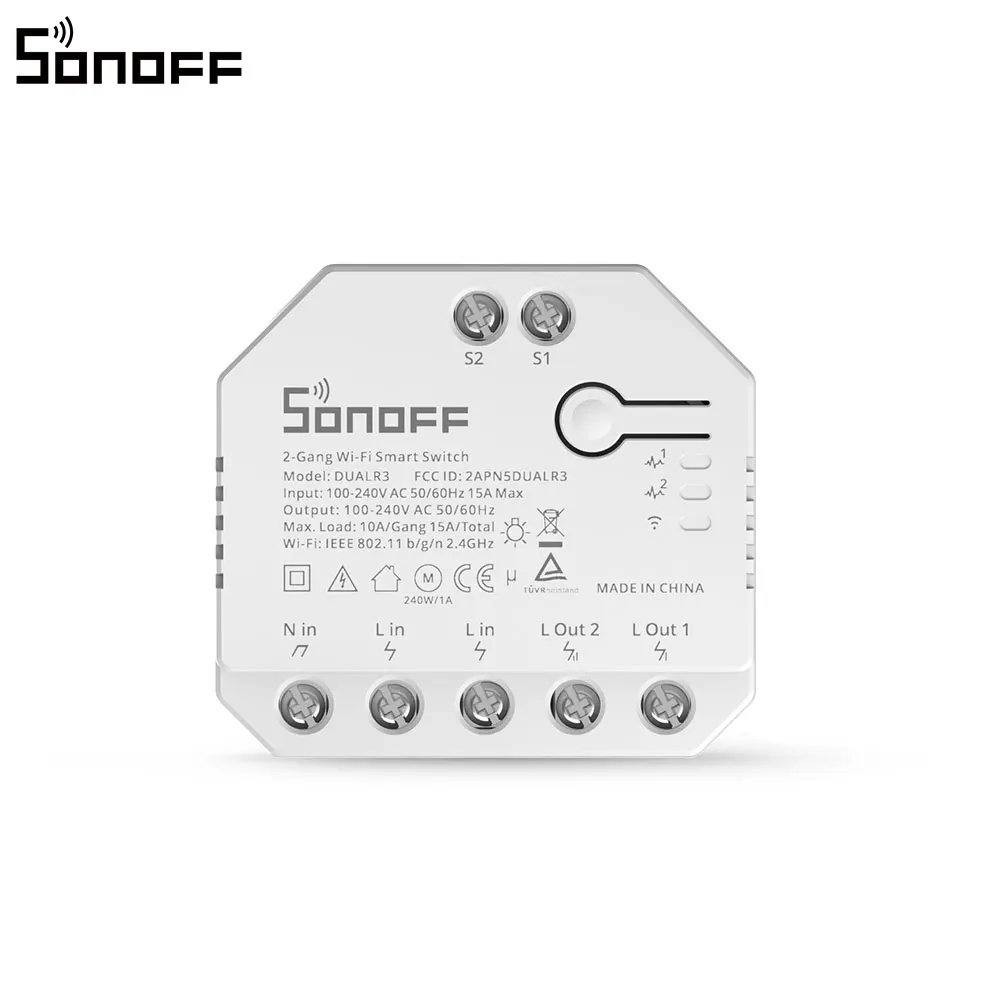 Itead SONOFF DualR3 Smart Wifi Switch 2 Way Control DIY MINI Switch Power Metering 2 Gang Voice Control Via Alexa Google Home