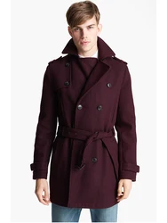 Custom Made Burgundy Trench Coat Men, Double Breasted Winter Overcoat Men Long Coat, Cashmere Wool Coat Winter Coats For Men