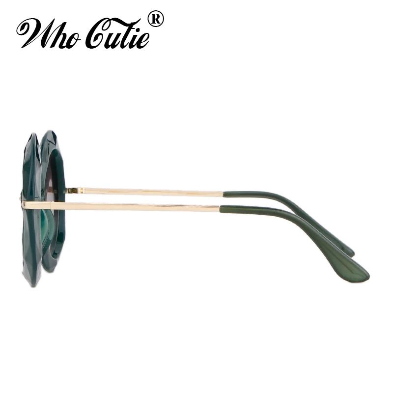 WHO CUTIE 2025 Oversized Round Sunglasses Women Luxury Brand Designer Vintage Retro Green Frame Female Sun Glasses Shades OM567