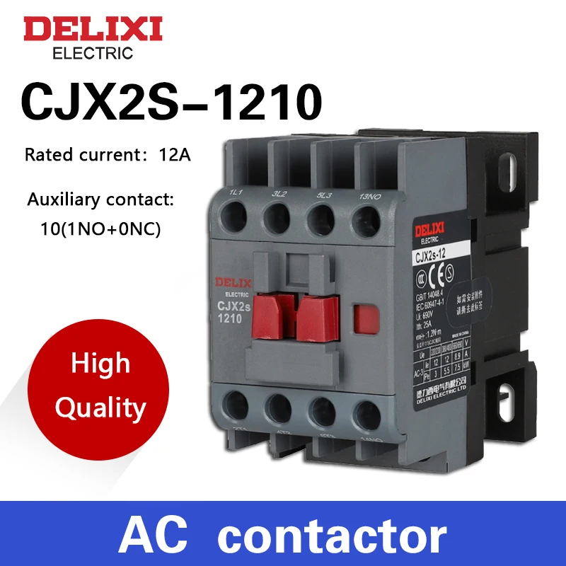 DELIXI CJX2 LC1 CJX2s-1210 AC Contactor 12A 3 Poles NO  Coil Voltage 24V 36V 110V 220V 380V 50/60Hz Din Rail Mounted