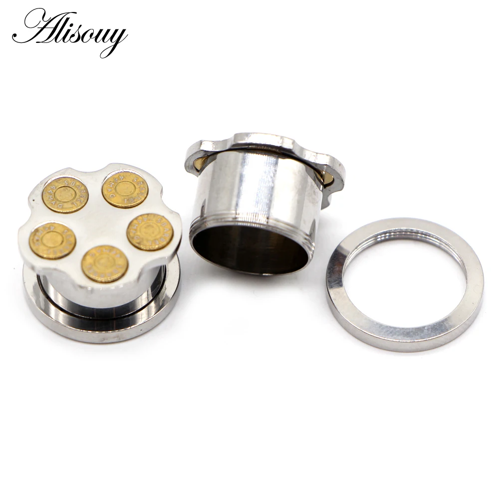 Alisouy 2PCS 6-16mm Stainless Steel Ear Tunnels Plugs Black Silver Color Expander Stretcher Ear Gauges Piercing Body Jewelry