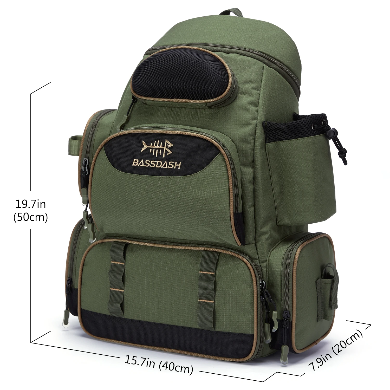 Bassdash Fishing Tackle Backpack Water Resistant Lightweight Tactical Bag Soft with Rod Holder and Protective Without Trays