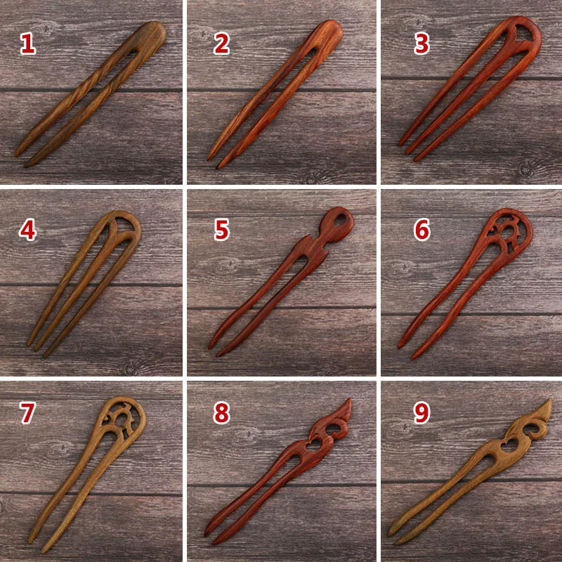 Sandalwood Hairpins U-Shaped Ethnic Style Hanfu Ancient Step Shake Hairpin Charm Hair Jewelry Hand-Carved Headwear NE