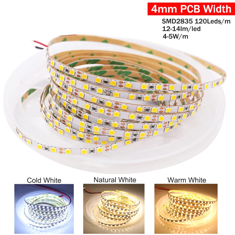 3mm Narrow Width LED Strip Light 5M DC12V 2025 168Leds/m Rape 4mm 2835 120Leds Rope Light Flexible LED Ribbon Backlight Lamp