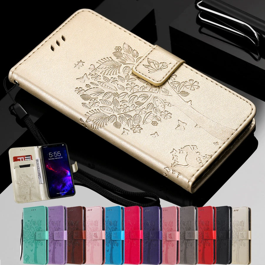 Case For Huawei P8 P9 P10 P20 P30 P40 Mate 10 20 Lite Pro 2017 P20Lite Cat Tree Wallet Flip Leather Book Soft TPU Phone Cover 