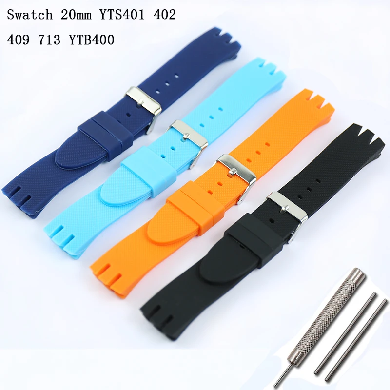 Watch Accessories 20mm Men\'s Rubber Strap for Swatch YTS401 402 409 713 YTB400 Pin Buckle Women\'s Silicone Sports Strap