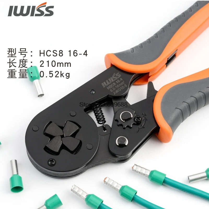 

IWISS Crimper Plier HSC8 16-4 Adjustable Crimping Tools for 6.0-16.0mm2 (AWG10-5) Cable End-sleeves Wire VE Terminal Connectors