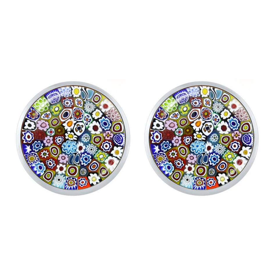 Murano Millefiori Stud Earrings multiColour Flower Ear Nail Inspired Glass Cabochon Earring Jewelry Women Girls Gift Wholesale