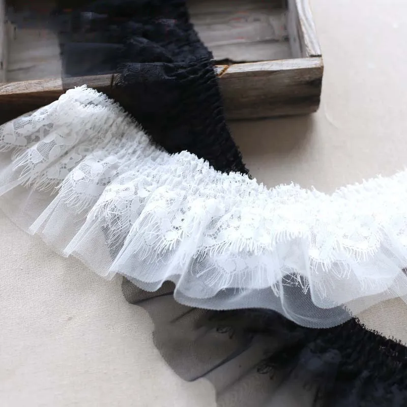 

5 метров, гипюровая лента с кружевной отделкой, плиссированный тюль, 2 слоя ткани для шитья свадебных платьев, аксессуары для одежды Dentelle