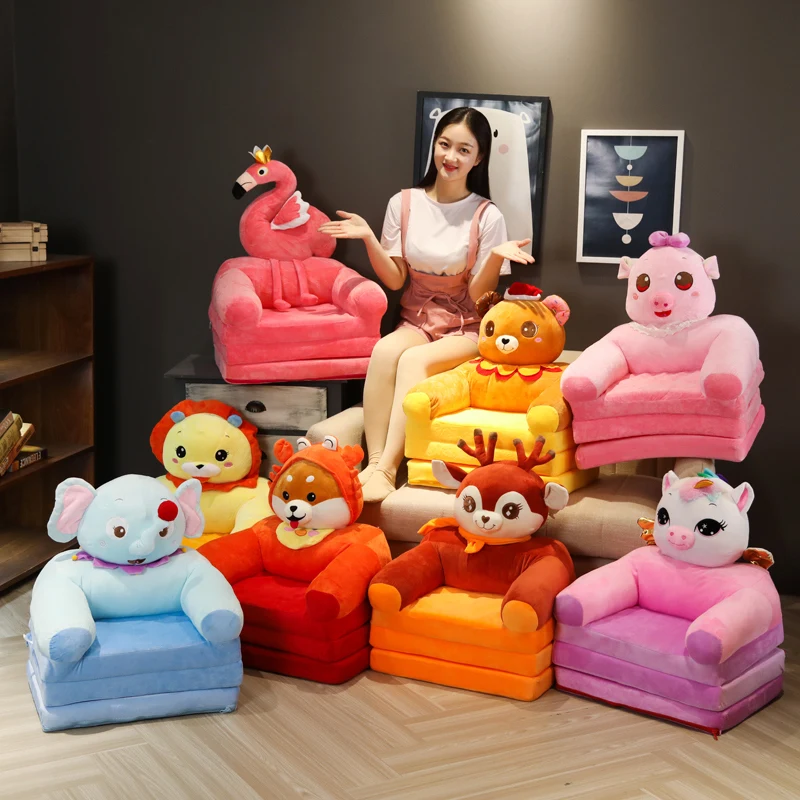 Cartoon Folding Children's Sofa Plush Moose Chair Boys and Girls Birthday Gift Plush Folding Floor Cushion Kids Couch Furniture