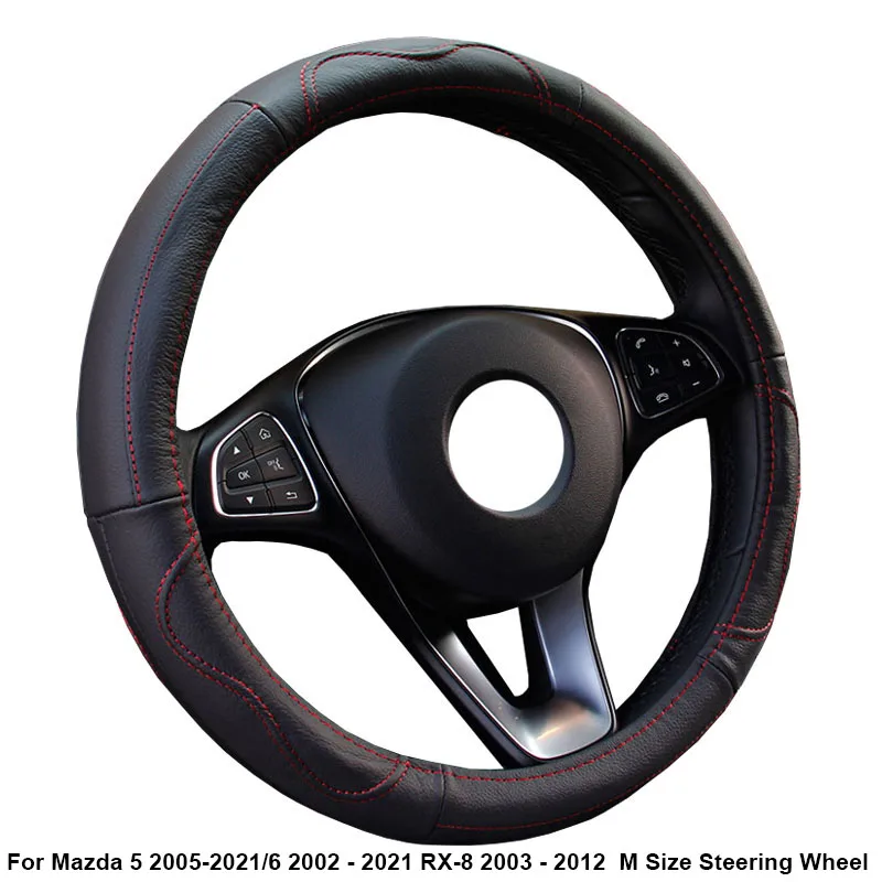 Cow True Leather Car Steering Wheel Cover For Mazda 5 2005 - 2021 For Mazda 6 2002 - 2021 RX-8 2003 - 2012 M Size Steering Wheel