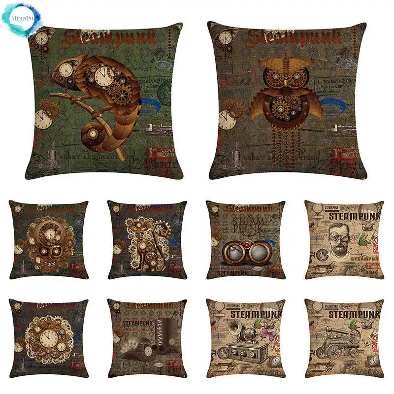 Retro Machinery Typewriter Cushion Cover British Camera Cotton Linen Throw Pillow Cover Chair Sofa Home Decoration 45x45cm