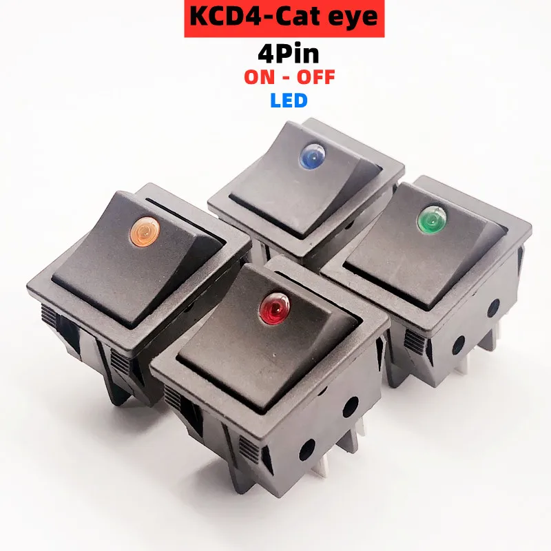 rocker switch KCD4 4-pin 2 position ON-OFF Mini with light cat-eye 220V LED rocker switch button AC30A250V drop shipping