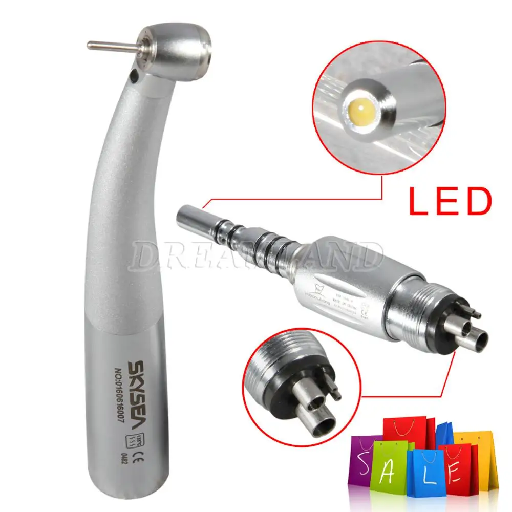 Dental Fiber Optic LED Air Turbine High Speed Handpiece Push Button MINI Head + 4Hole Quick Coupler Adapter