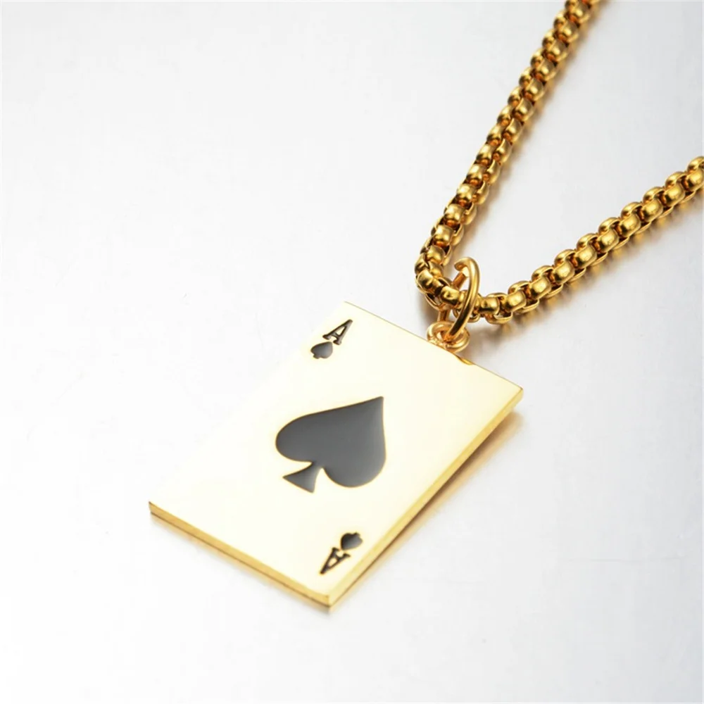 

Playing Cards Pendants Necklaces For Women Men Gold Silver Color Stainless Steel Enamel Necklace Fashion Hip Hop Jewelry