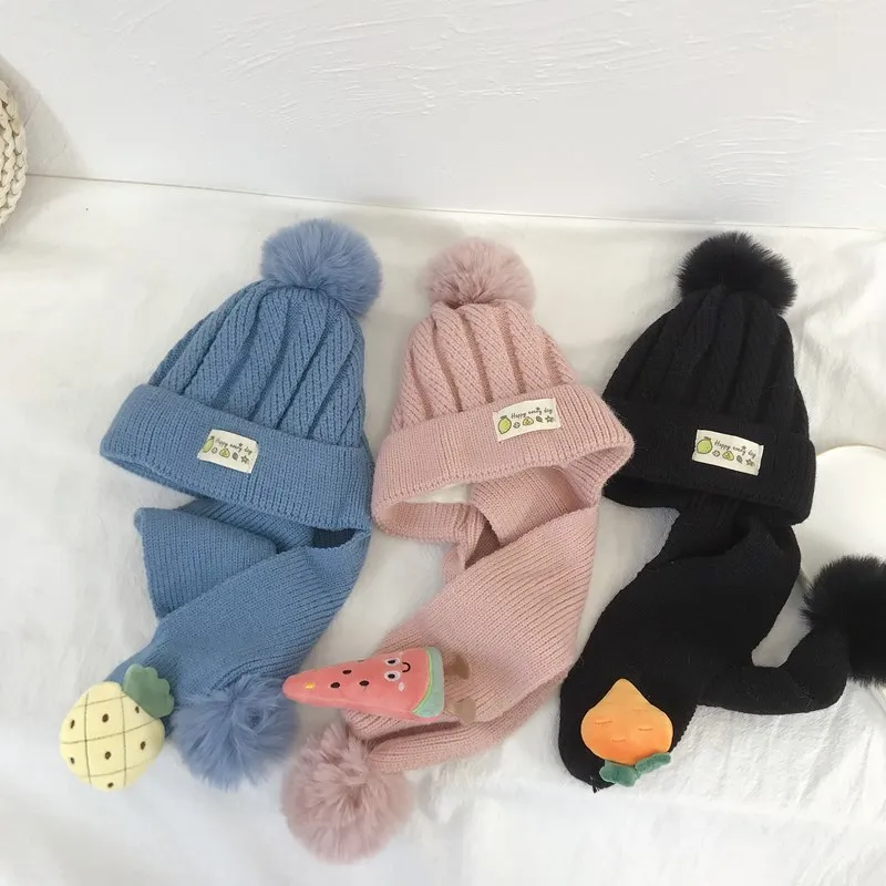 

Fashion Cotton Baby knit Hat Scarf Autumn Winter Children Scarf-collar Boys Girls Warm Beanies Caps Scarf Sets
