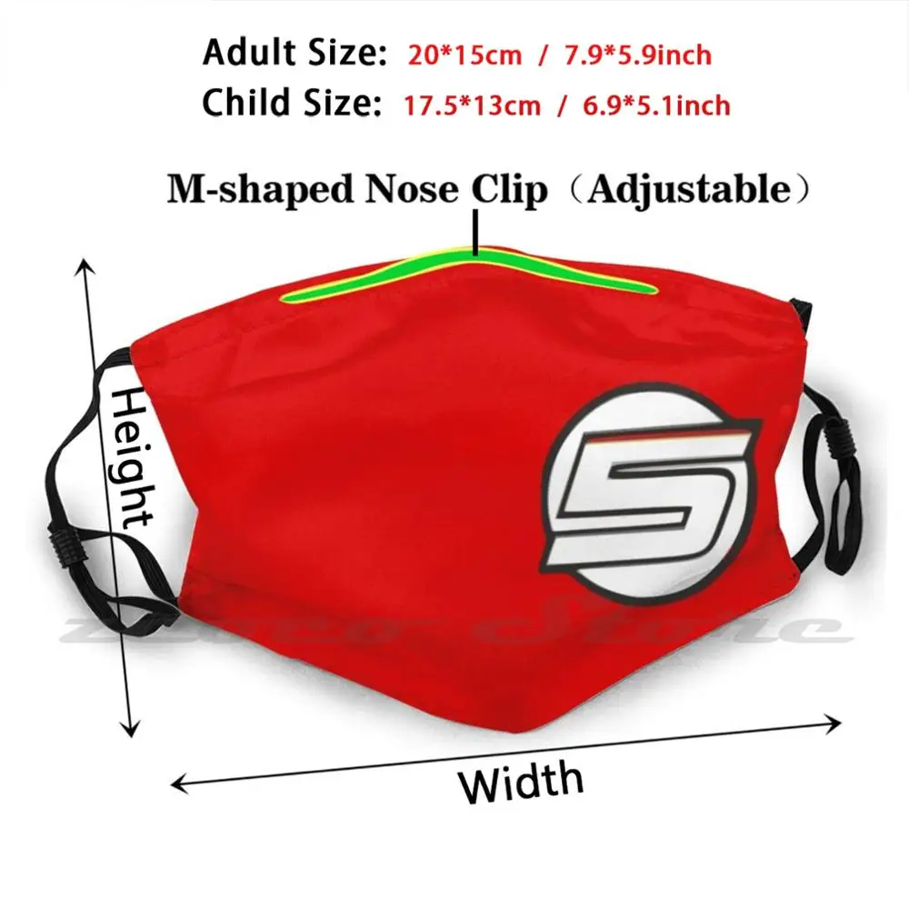 Vettel 5 Masker Volwassen Kind Wasbare Pm2.5 Filter Logo Creativiteit Vettel 5
